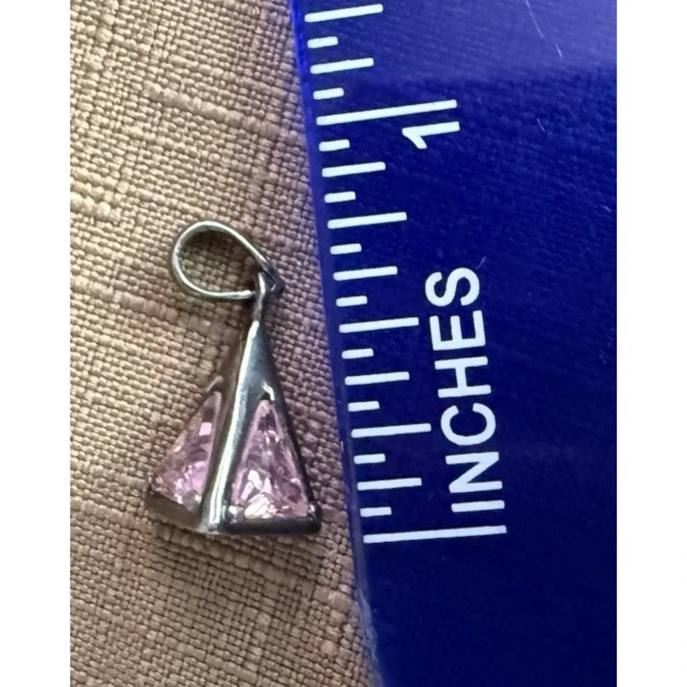 925 Marked HAN Triangle Pendant Pink Stone 3D Sterling Silver